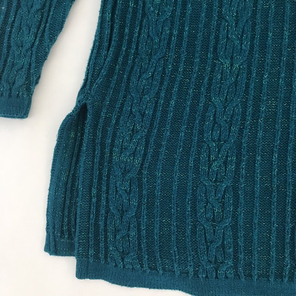 VTG Diane Von Furstenberg Sz M/L Color Authority Teal Sparkle Metallic Sweater - Picture 3 of 10